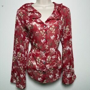 VTG 90s Women Button Front Western Top Large Fairy Grunge Ruffle Sheer Bell Y2K